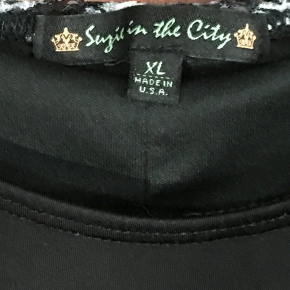 Suzie in the City XL Abstract Print Top Blouse Open Knit Mesh Lined Black White - Picture 4 of 9